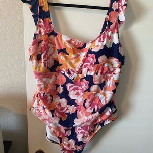 Vibrant Pink, Orange & blue,One Piece with Ruffled Straps, Women’s Plus size 22